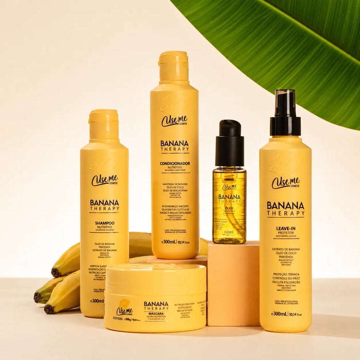 Kit Home Care Completo Banana Therapy 300ml Use Me Cosmetic — shampoo, máscara, condicionador, leave-in e óleo nutritivo