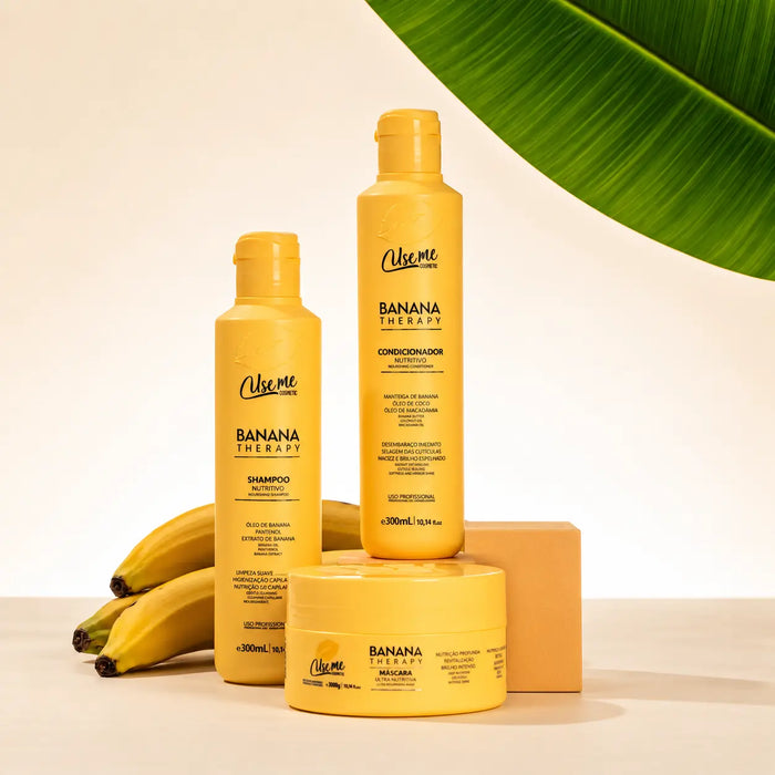 Kit Home Care Banana Therapy 300ml Use Me Cosmetic — shampoo, máscara e condicionador para cuidado capilar em casa