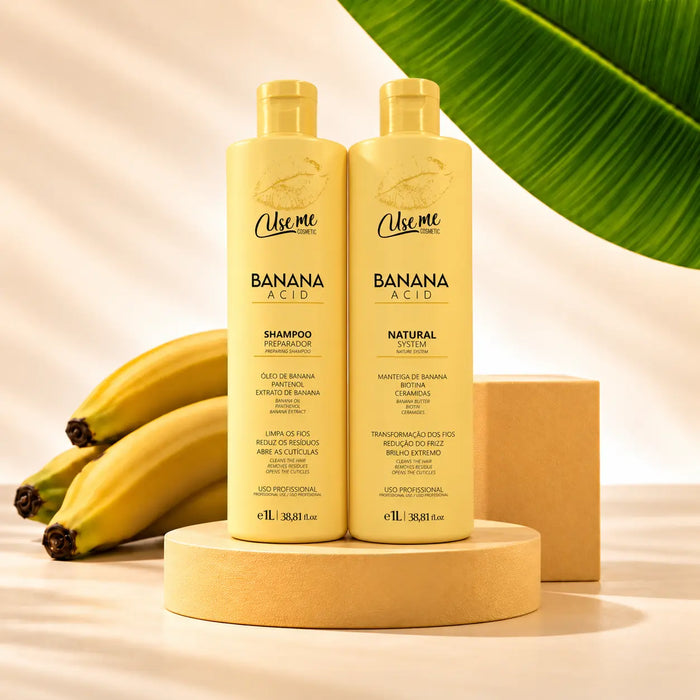 Kit Realinhamento Banana Acid Natural Luxe 2x1L Use Me Cosmetic — shampoo preparador e realinhamento térmico profissional