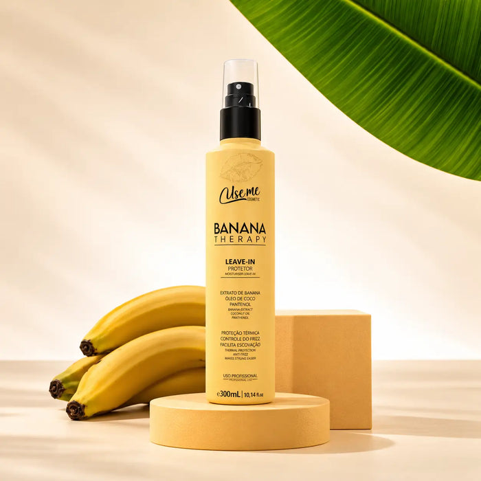 Leave-in Protetor Banana Therapy 300ml Use Me Cosmetic — finalizador com proteção térmica, filtro UV e controle do frizz