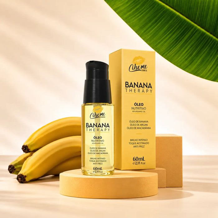 Óleo Nutritivo Reparador Banana Therapy 60ml Use Me Cosmetic — óleo finalizador com argan e macadâmia para brilho acetinado