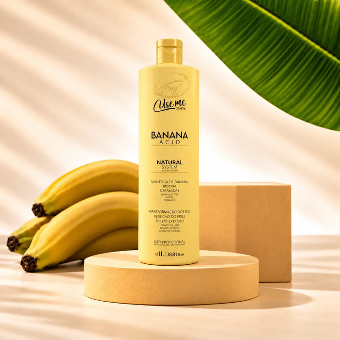 Natural System Banana Acid 1L Use Me Cosmetic — realinhamento térmico anti frizz profissional com manteiga de banana e ceramidas