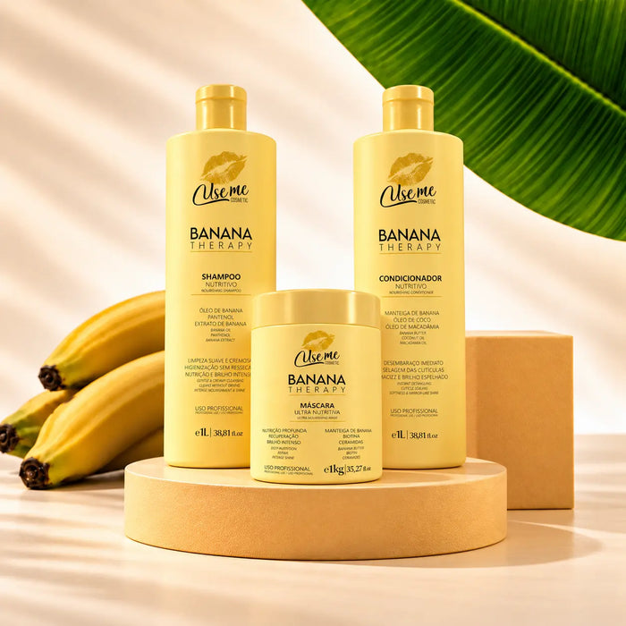 Kit Pós Tratamento Profissional Banana Therapy 1L Use Me Cosmetic — shampoo, máscara e condicionador nutritivos